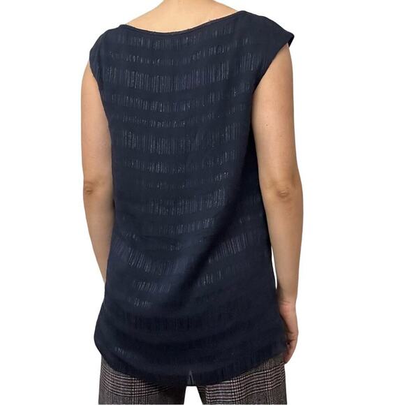 St. John Blouse Sleeveless Silk Blue Striped Metallic Designer Size Medium - Picture 2 of 7